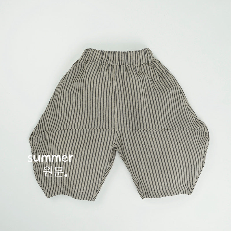 Children's Contrast Color Vertical Striped Boys Loose Casual Cropped Children's Pants
