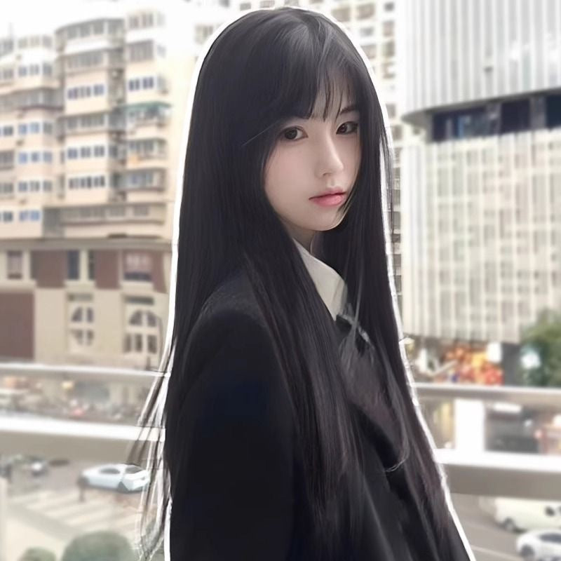Black Simulation Zhang Bangs Universal Style Long Straight Wig