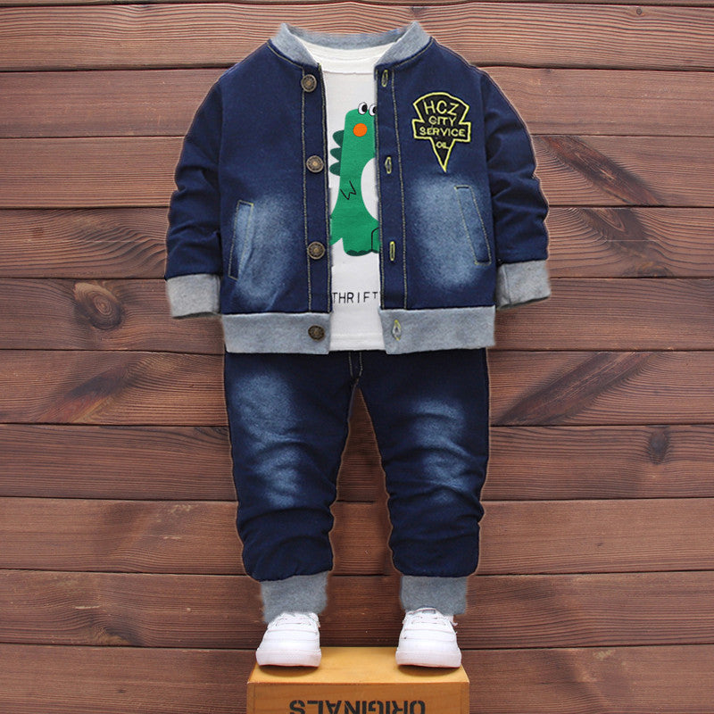 Children's Spring Clothes Korean Denim Three-piece Set Children's Suit