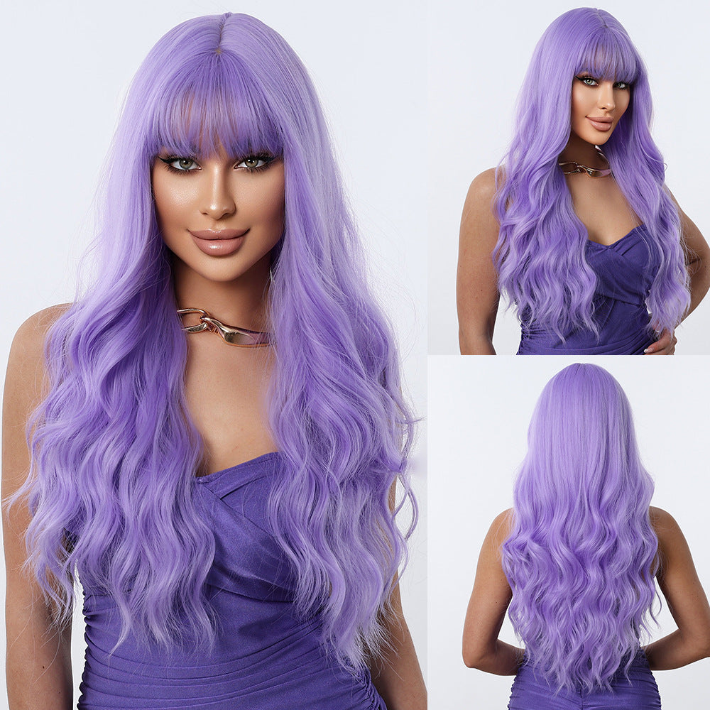 Women's Purple Bangs Curly Hair Chemical Fiber Synthetic Wig Long Curls