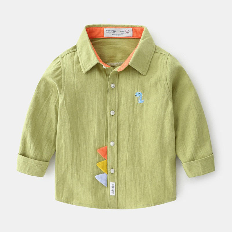 Children's Sleeve Autumn Wear Pure Cotton Boy Pu Handsome Children's Shirt