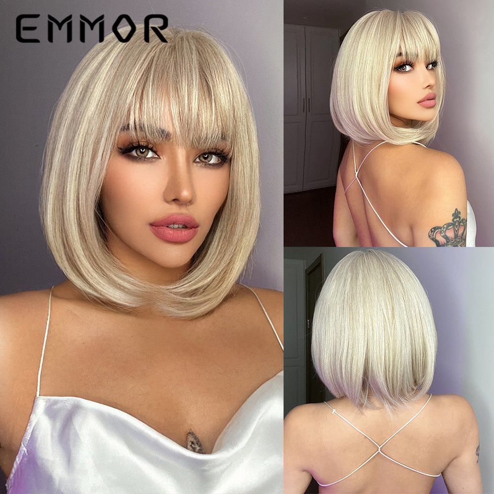 Short Hair Bangs Head Chemical Fiber Long Straight Wig