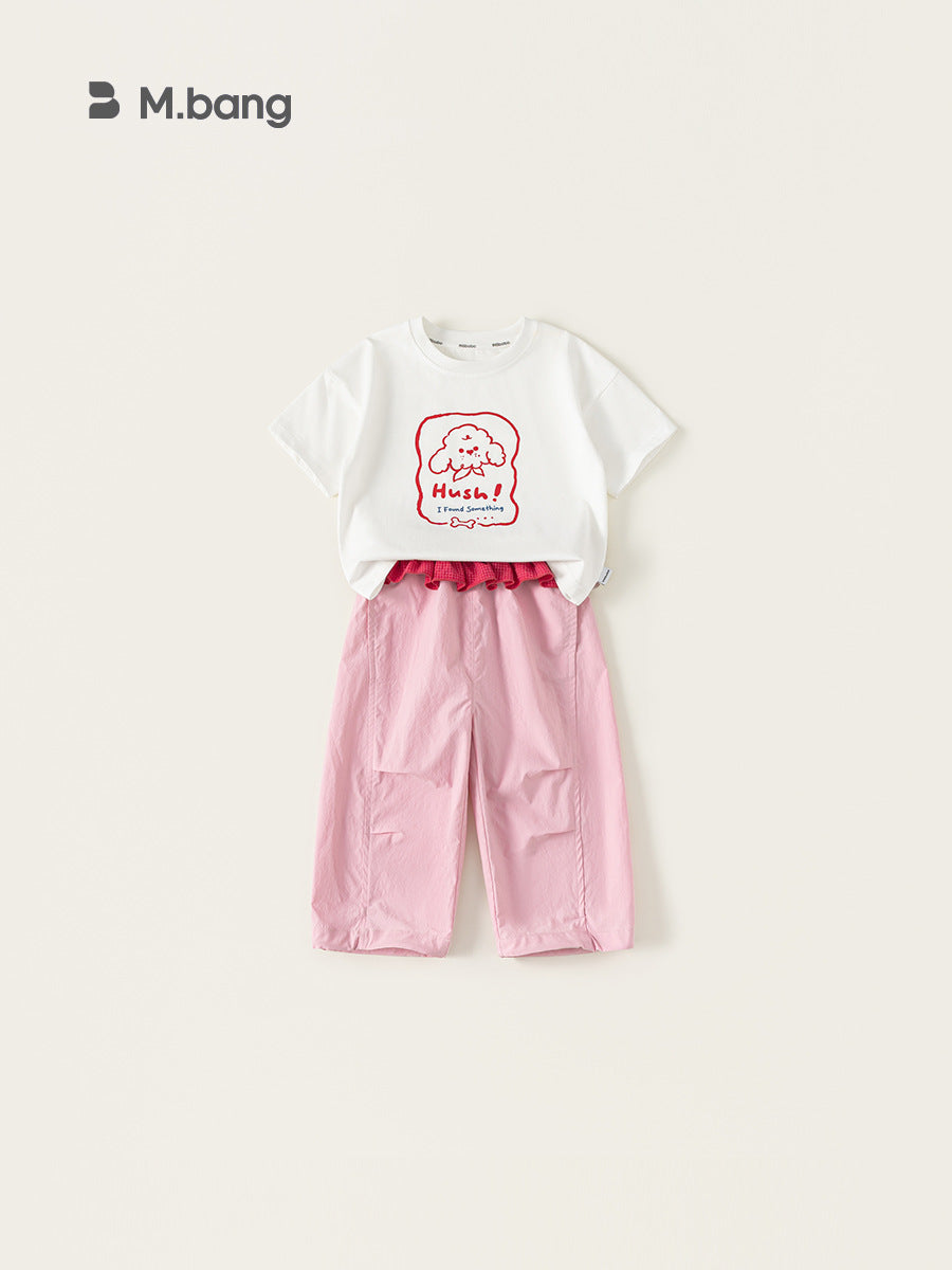 Children's Woven Clothing White T-shirt Pink Pants Two-piece Casual Wear Children's Suit