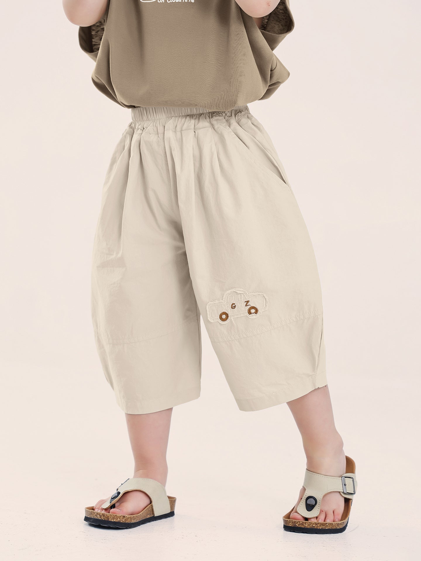 Children's Boy Summer Cotton Cropped Embroidered Middle Children's Pants
