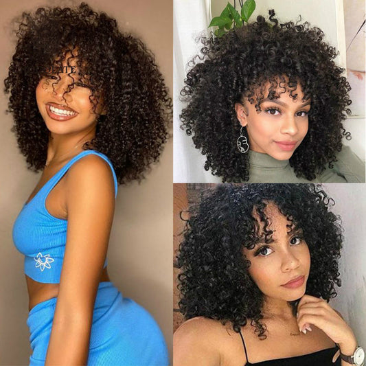 Female African Afro Fluffy Fashion Small Curly Long Straight Wig
