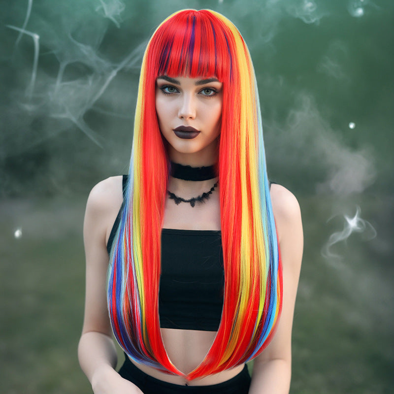 Hair Bangs Can Be Hot Dyed Red Yellow Blue Pink Long Straight Wig