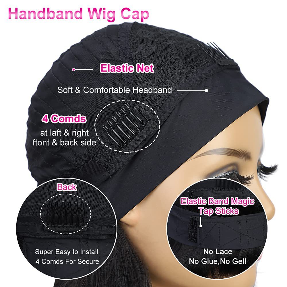 Women's Black Ice Ribbon Inner Buckle Head Wig Short Straight Hair