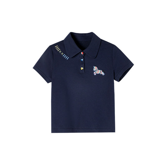 Children's Preppy Style Shirt Colorful Buckle Pony Embroidered Children's T-shirt