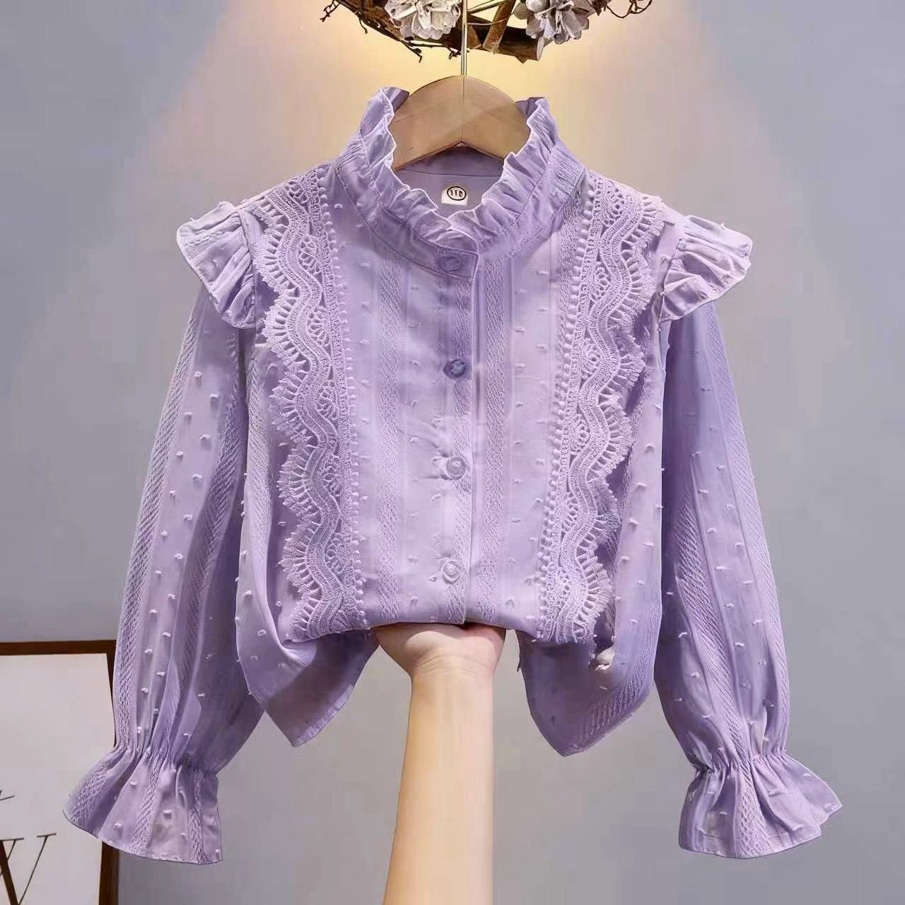Children's Long Sleeve White Western Style Lace Children's Shirt