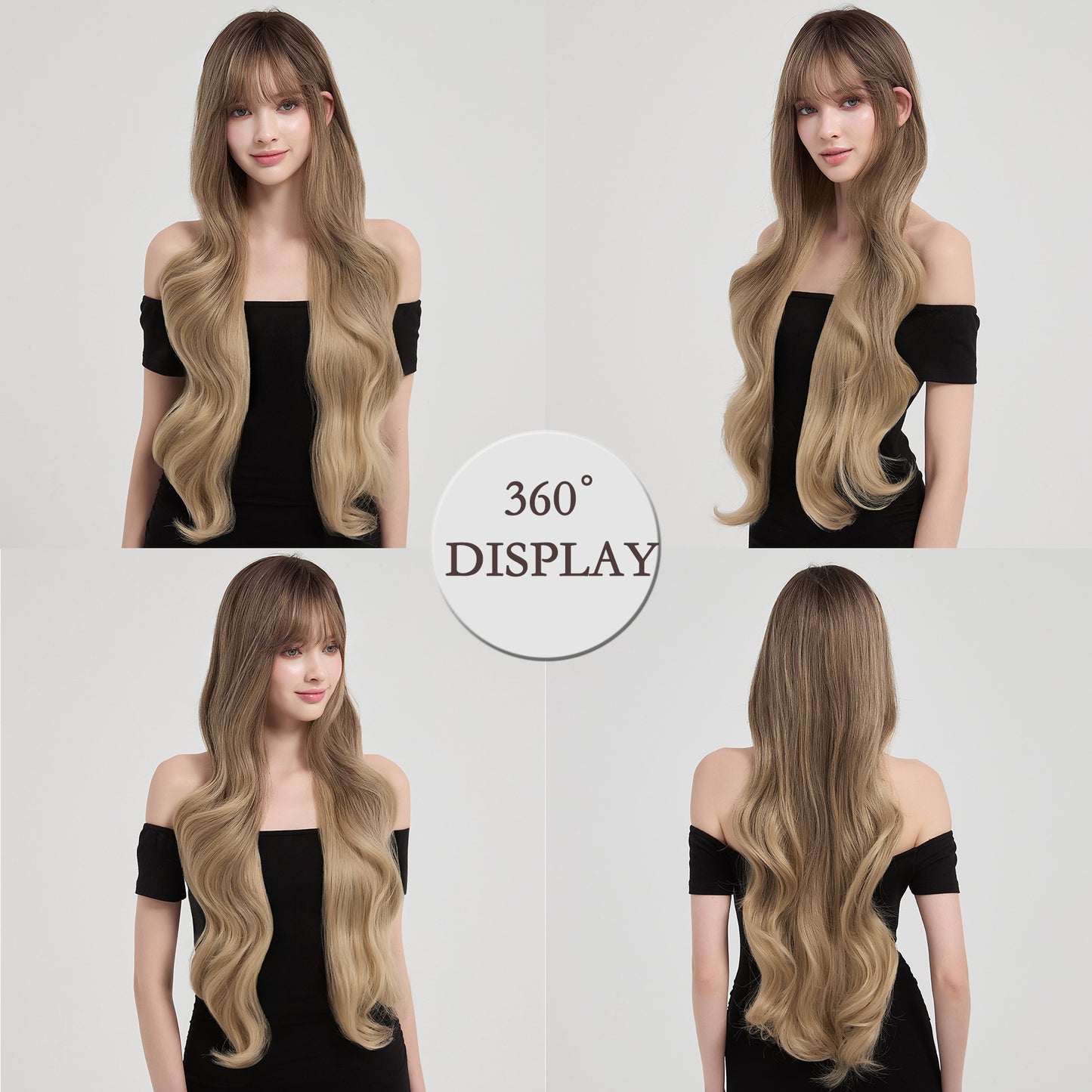 Women's Gradient Golden Brown High Skull Top Matte Silk Curly Wig Long Curls