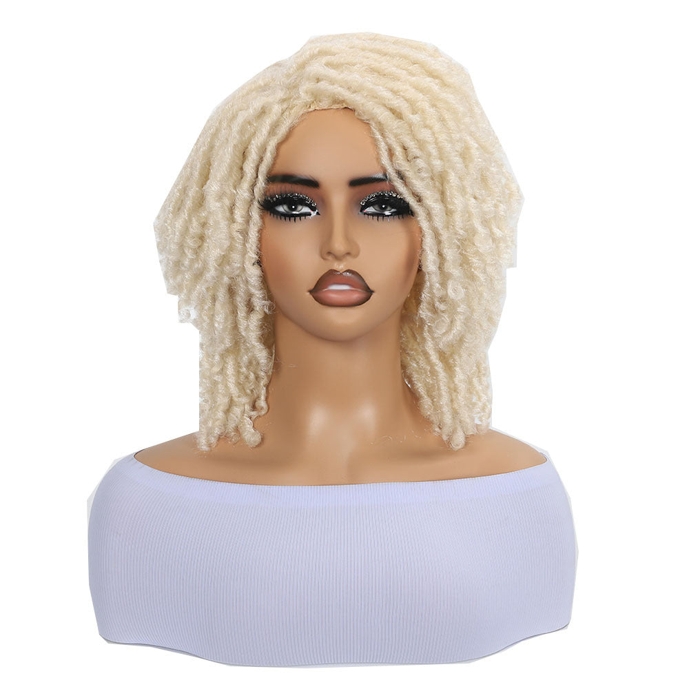 Women's African Dreadlocks Tube Qu Hollow Curler Caterpillar Wig Short Curly Hair