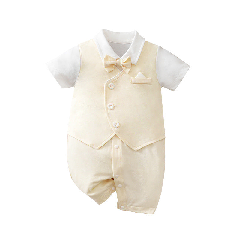 Children's Class Clothes Born One Year Old Gentleman Short Sleeve Rompers Jumpsuit, Climbing Suit