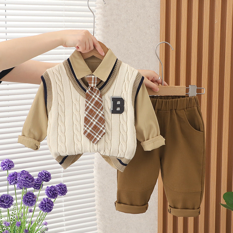 Tie Sweater Three-piece Set Year Old Clothes Casual Children's Suit