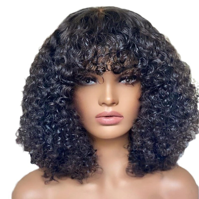 Brazilian Human Density Fringe Curly Bob Real Hair Wig