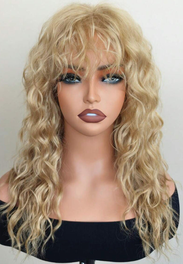 Women's Curling Bangs Wavy Gray Water Ripple Synthetic Wig Long Curls