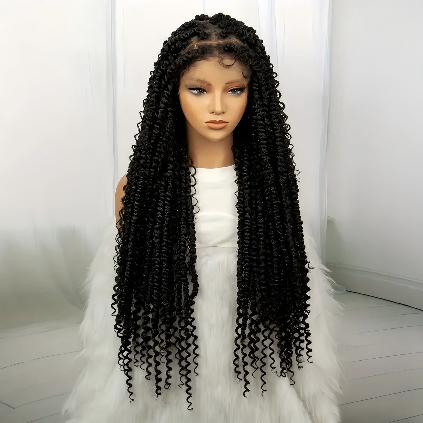 Hand-woven Full Lace Double Strand Fly Wig Long Curls