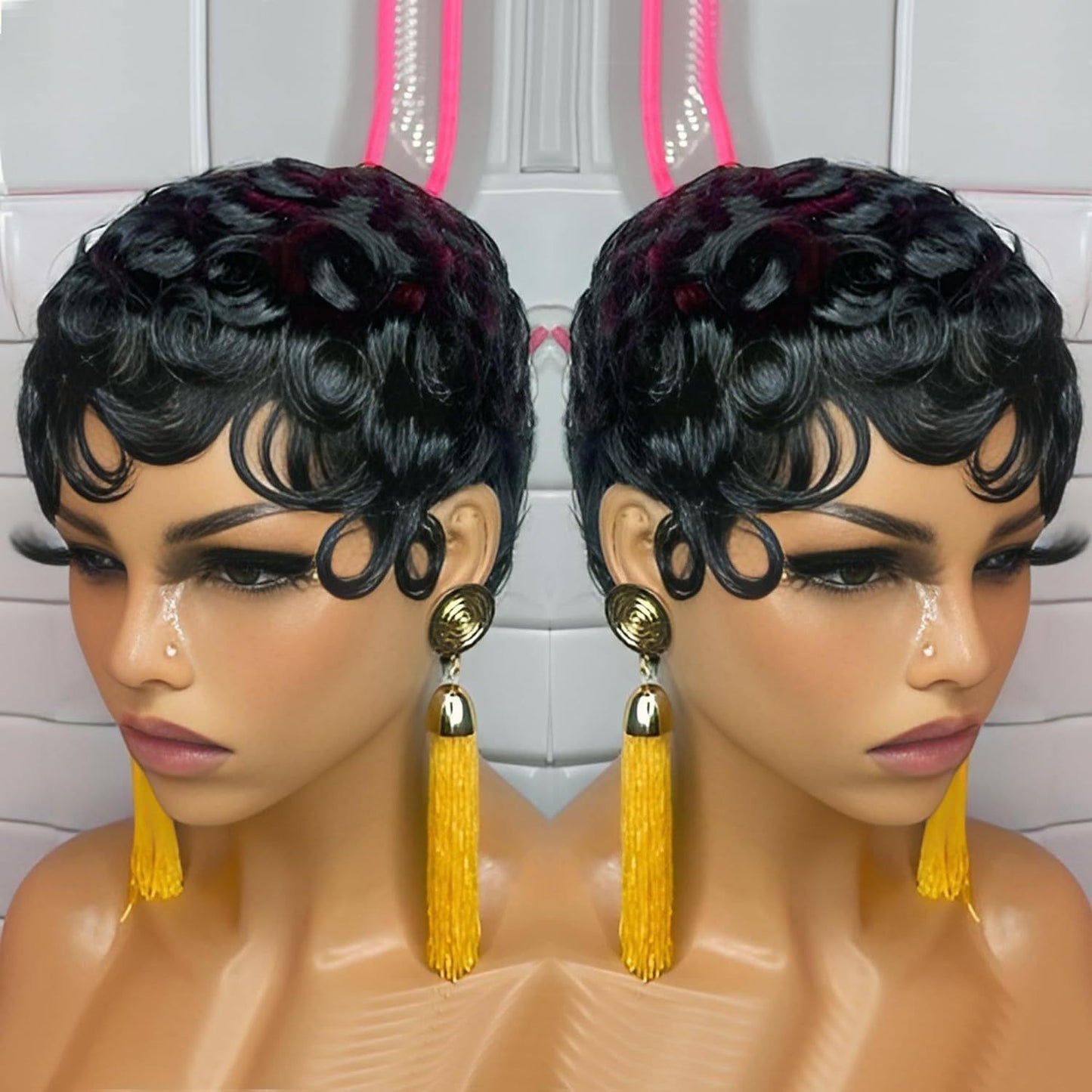 Classic Women's Retro Black Fiber Chemical Wig Short Curly Hair