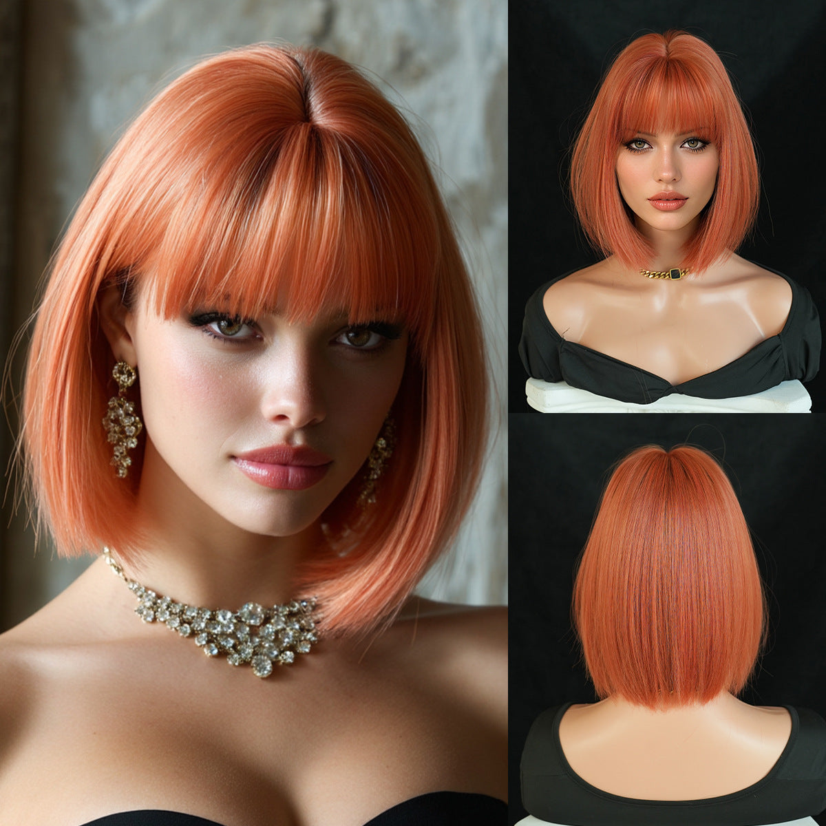 New Black Female Bangs Chemical Fiber Wig Short Straight Hair