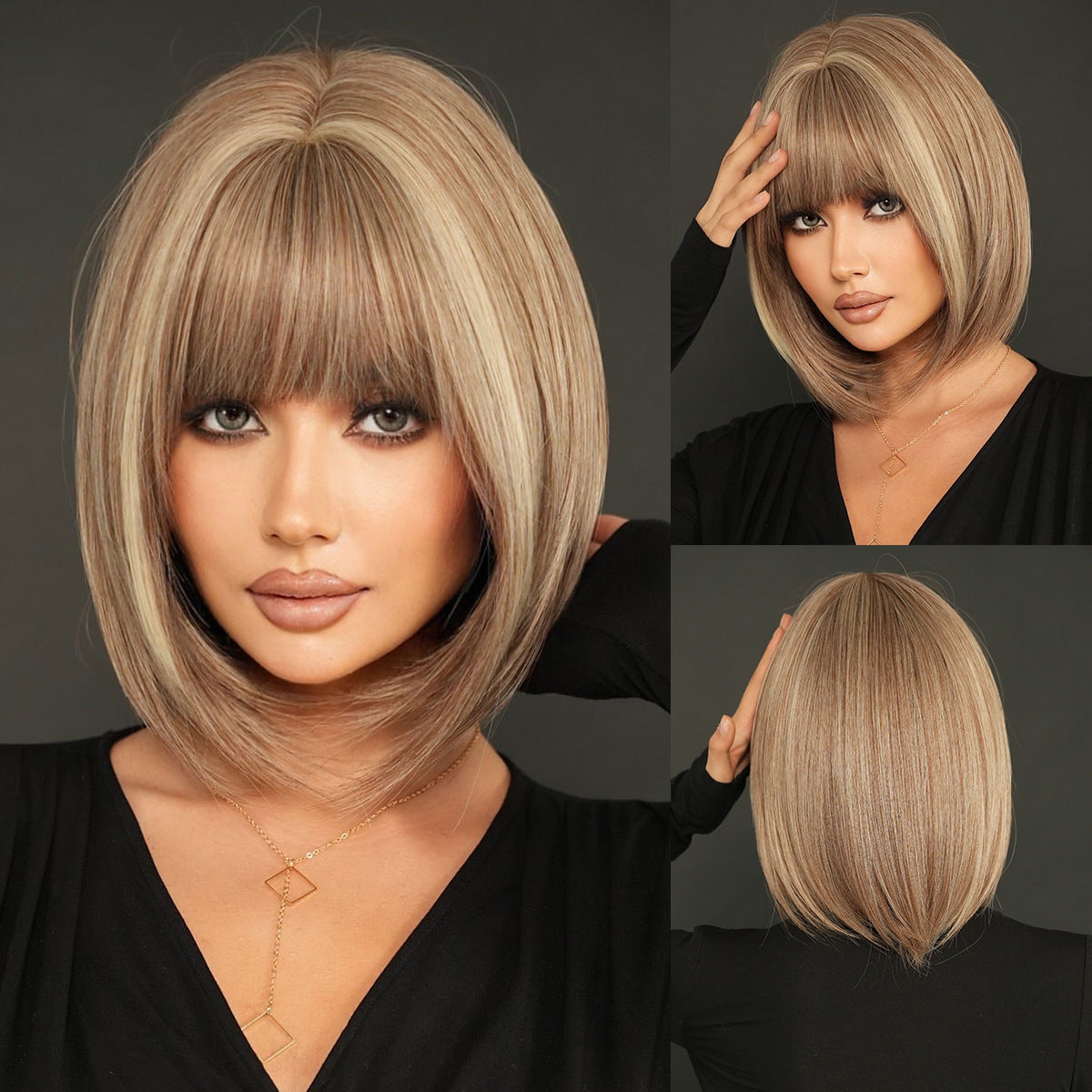 Women's Bangs Tea Brown Dyed Beige Fashion Headgear Inner Wig Short Straight Hair