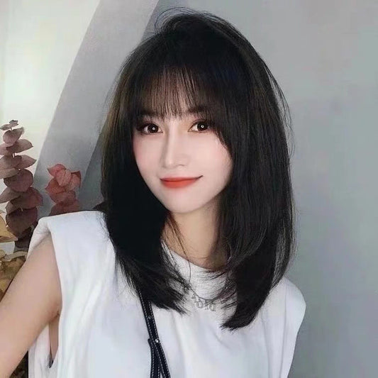 Hair Air Bangs Female Cold Brown Fashion Inner Buckle Clavicle Long Straight Wig