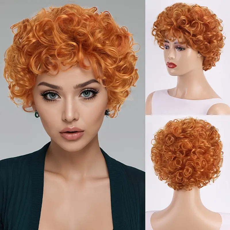 Female Black Chemical Fiber Micro Volume Wig Short Curly Hair