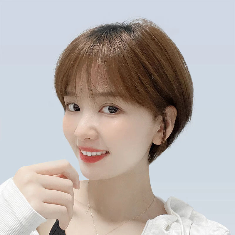 Women's Sheath All Repairing Face Skin White Cover Extension Full Top Real Hair Wig