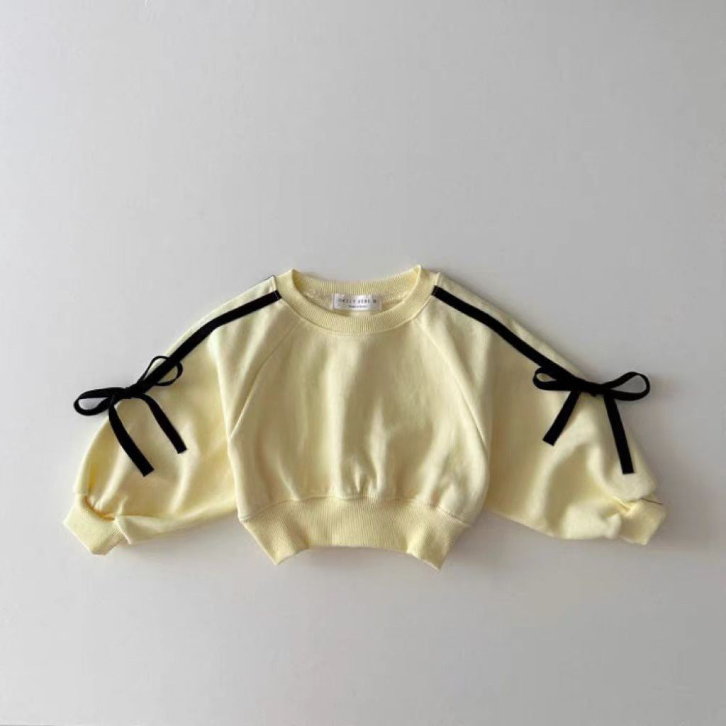 Style Long-sleeved Trousers Sports Bow Bars Patchwork Sweater Children's Suit