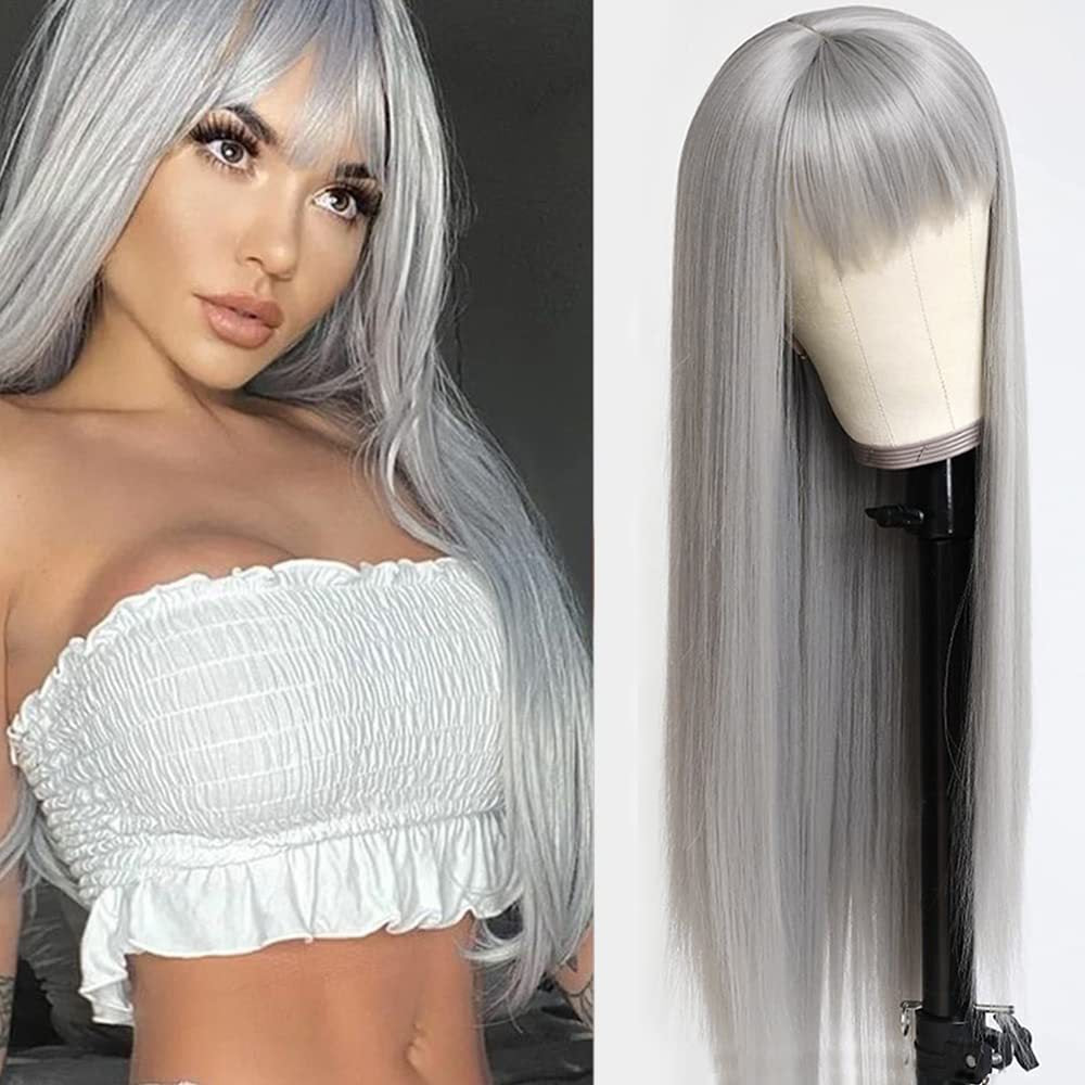 Women's Colorful Bangs Hair Synthetic Wigs Long Straight Wig