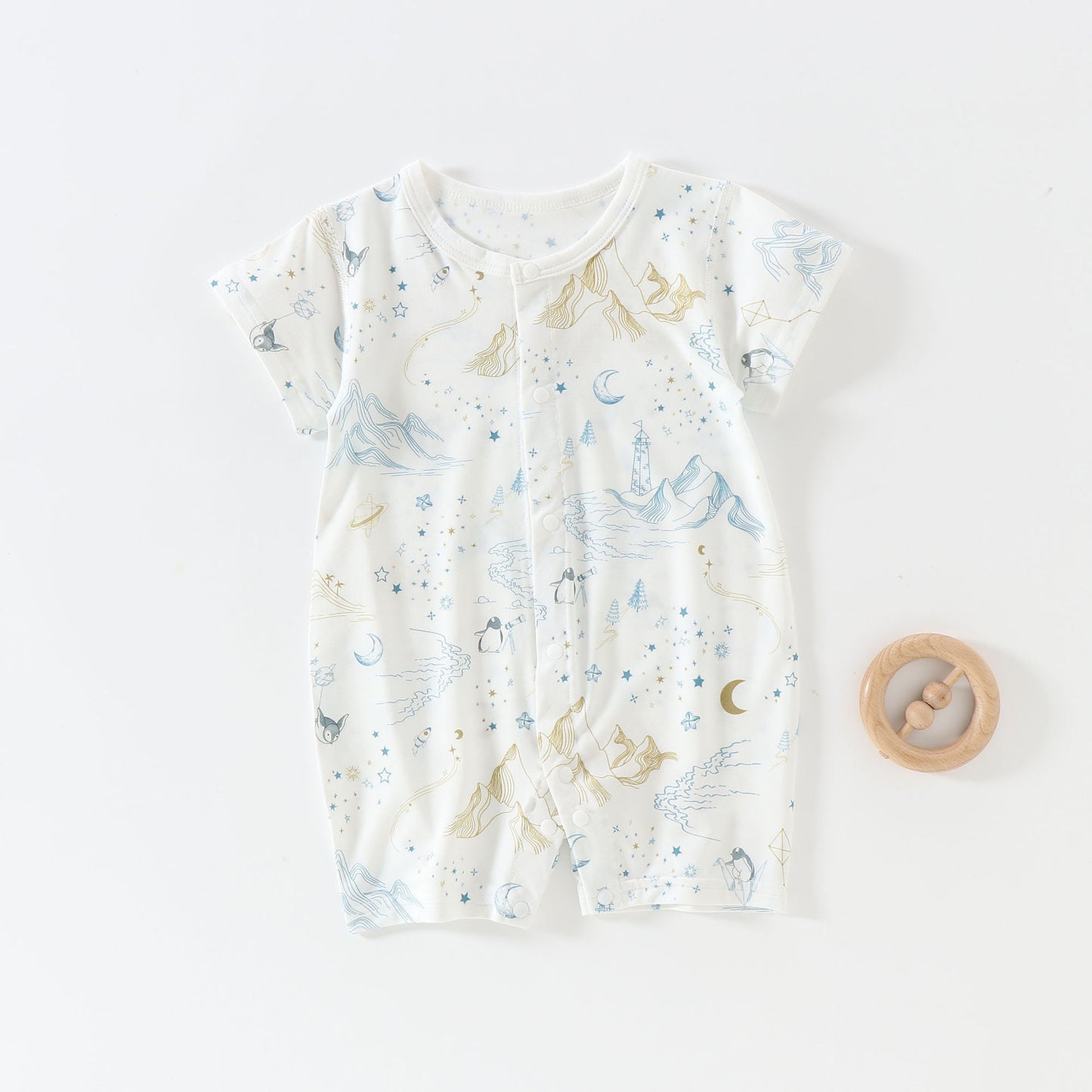 Babies Summer Thin Modal Jumpsuit Cool Breathable Pajamas Short-sleeved Jumpsuit, Climbing Suit