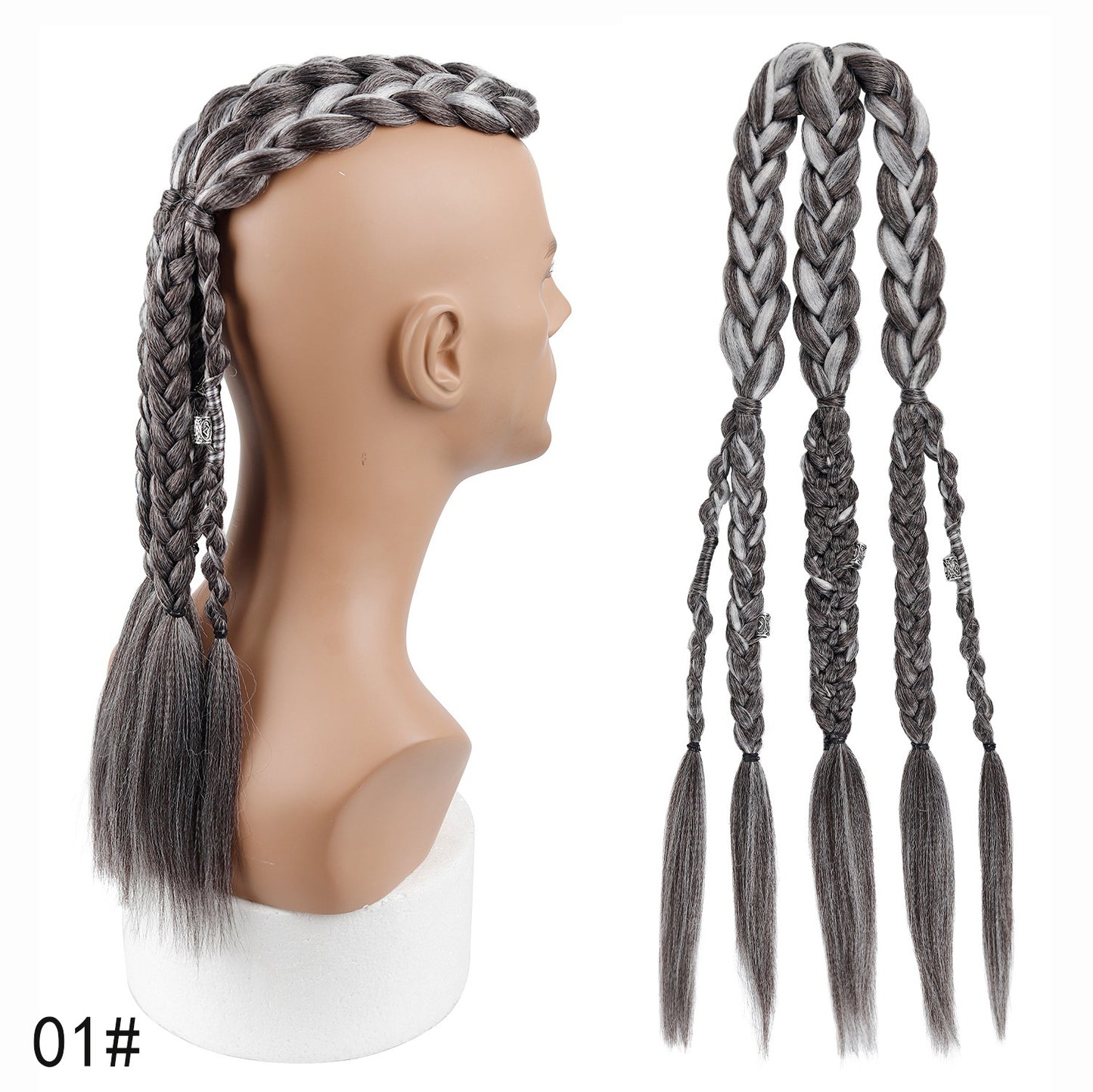 Men's Braid Inch Handmade Clip-on Viking Weave Horse Men's Wig