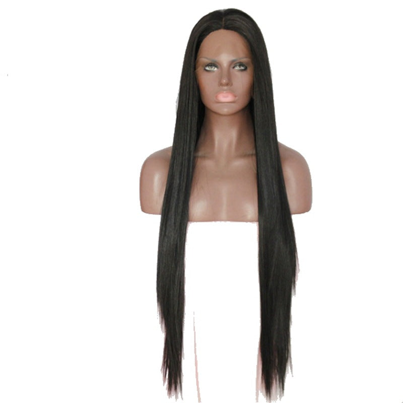 Lace Top Head Cover Black Golden Brown Free Split Long Straight Wig