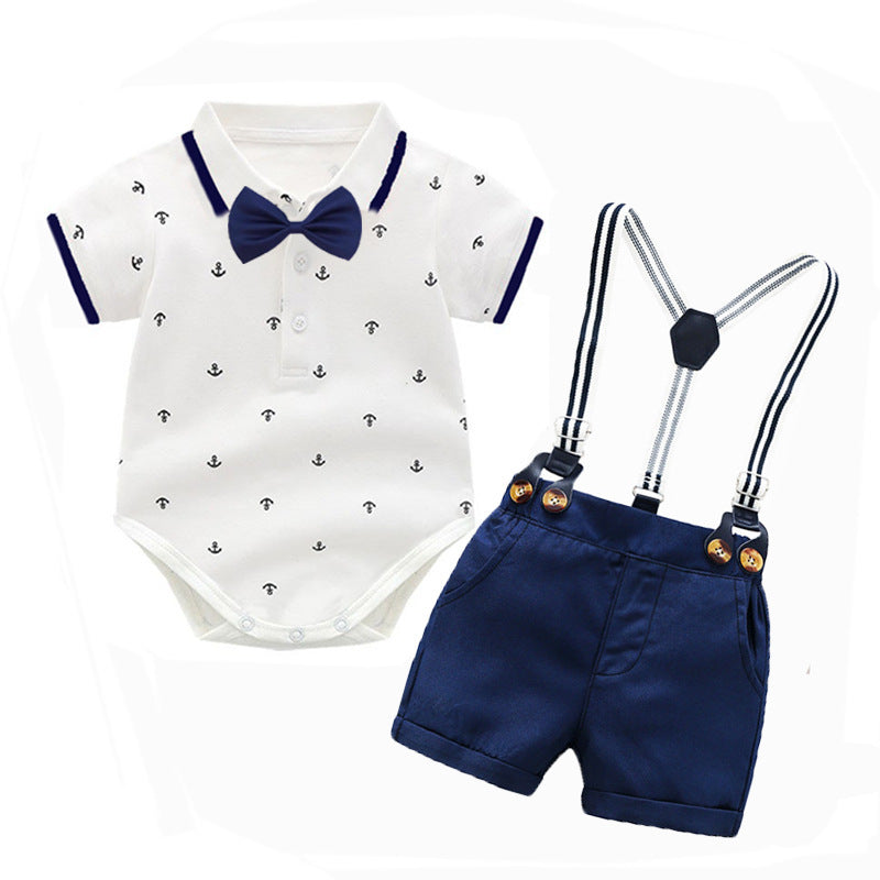 Children's Summer Infant Wear Short Sleeved Kazakhstan Suspender Shorts Jumpsuit, Climbing Suit