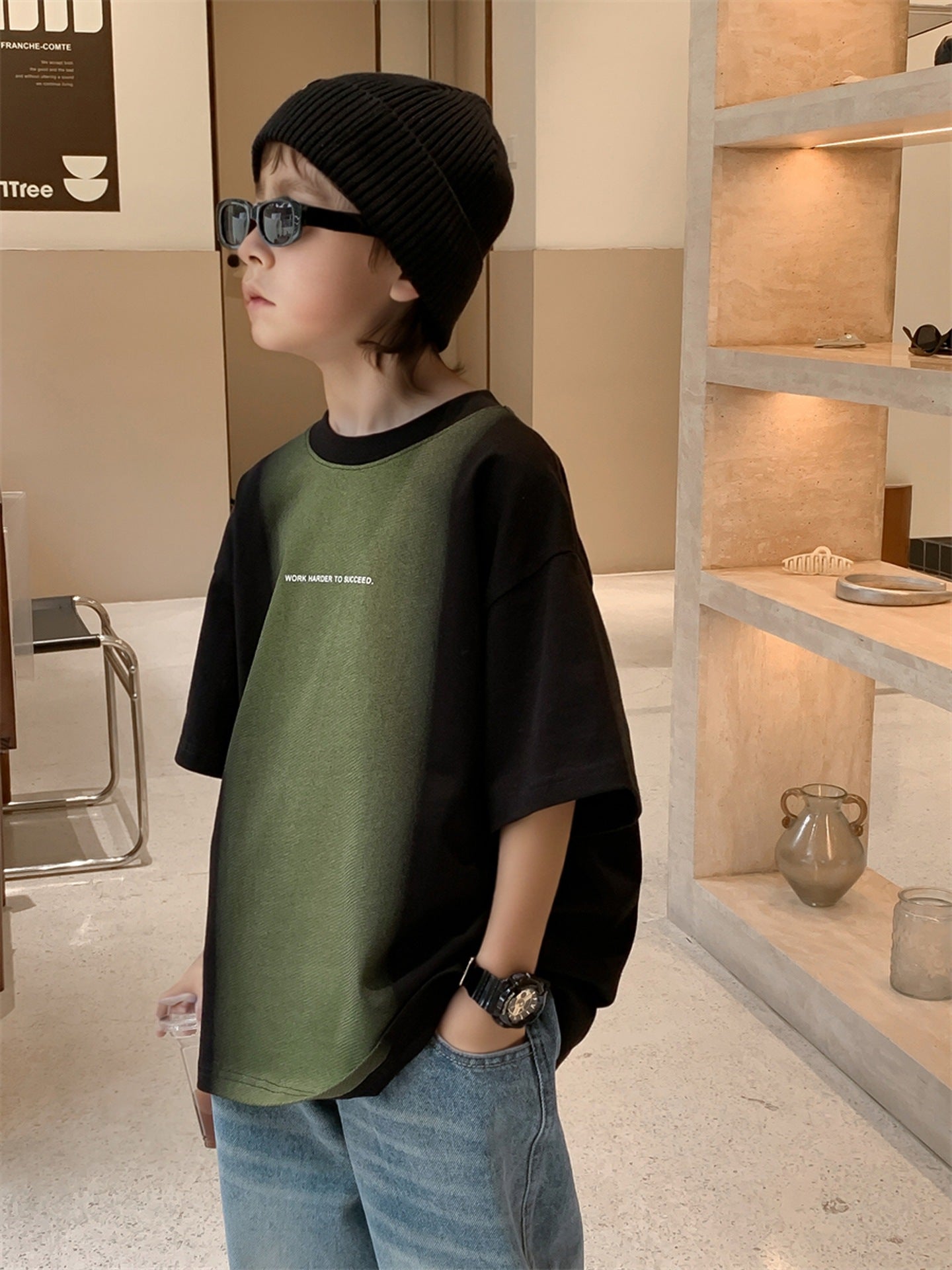 Children's Boys Older Crew Neck Short Sleeves Fashionable Half Sleeve Korean Children's T-shirt