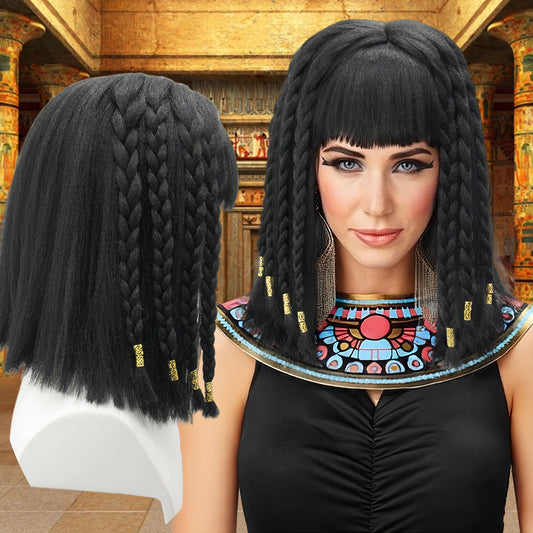 Anime Dress-up Golden Beads Straight Bangs Short Braid Egyptian Cos Wig