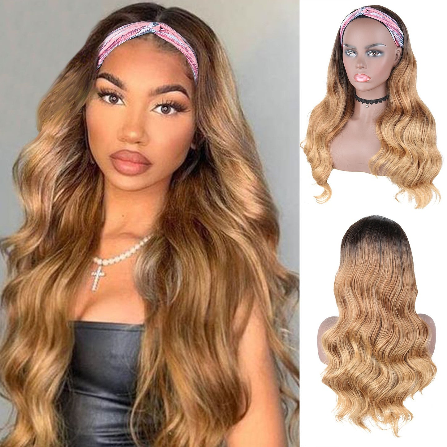 Women's Long Ice Ribbon Headgear Fiber Wig Short Curly Hair