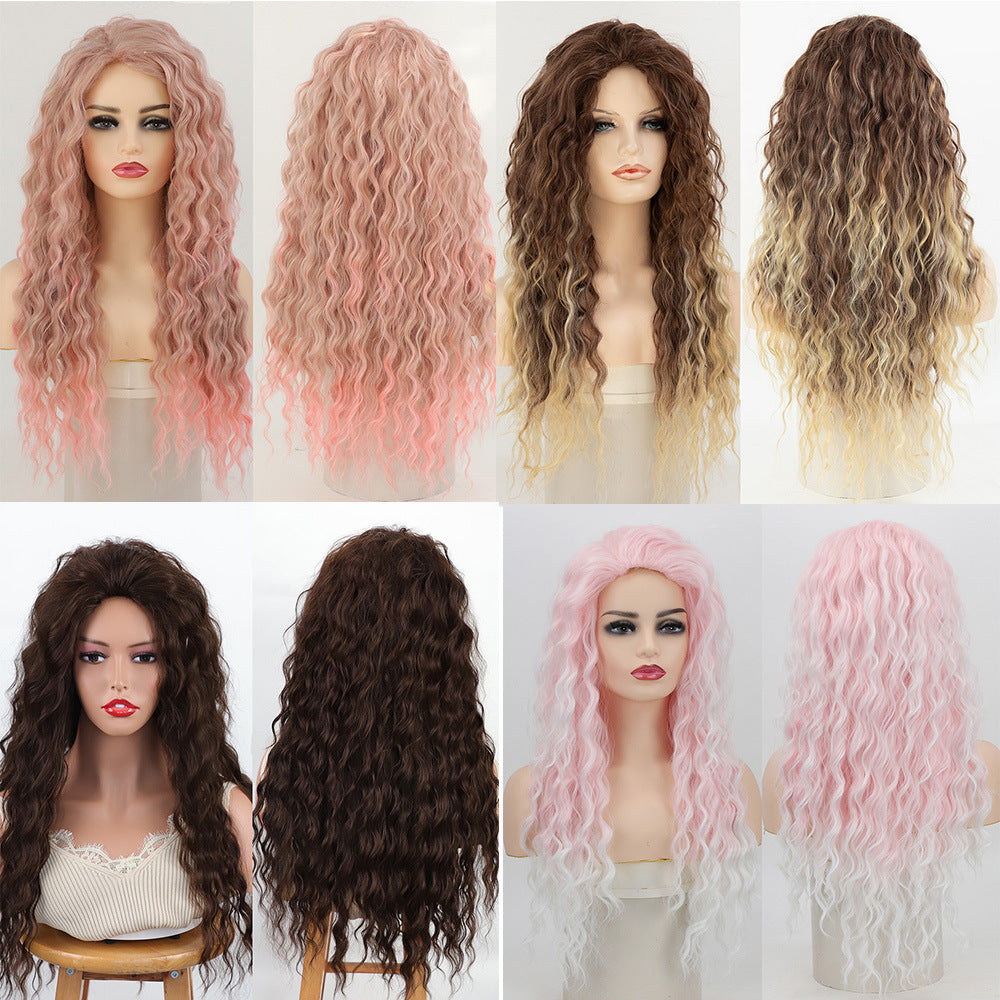 Fashion Female Curly Hair Synthetic Wigs Golden Partial Wig Long Curls