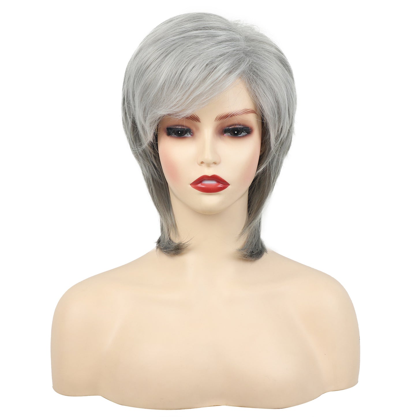 Fiber Granny Grey Sier Gray Sheath Wig Short Curly Hair