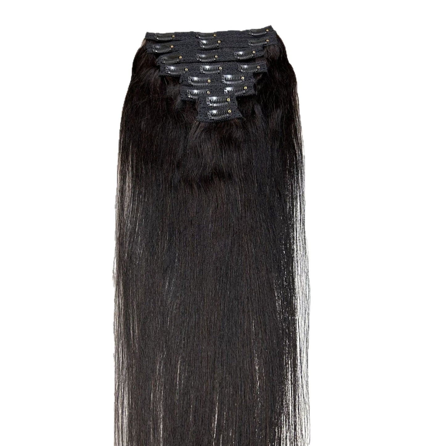 Clip Real Human Hair Invisible Extension Long Straight Wig