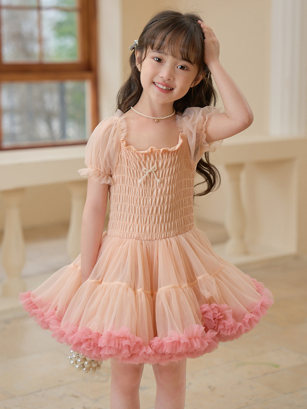 Children's Mesh Princess Puff Sleeve Pettiskirt Day Performance Children's Dress