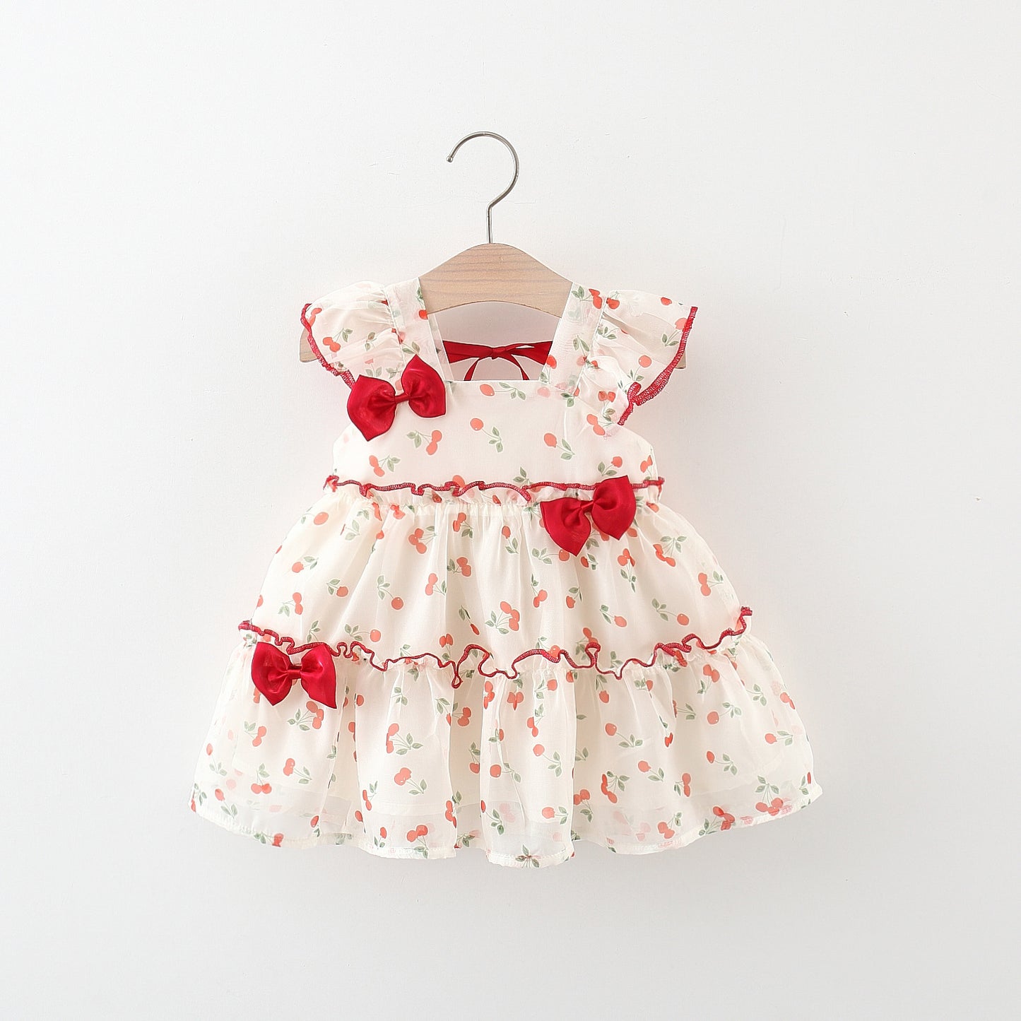Bow Cherry Chiffon Thousand Layer Small Children's Dress