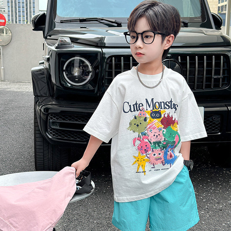 Children's Boy's Short-sleeved Pure Cotton Summer Dress Middle Big Children's T-shirt