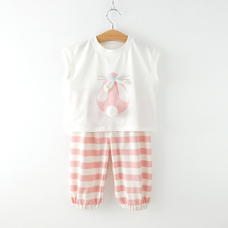 Boys Summer Panda Vest Casual Striped Children's Suit