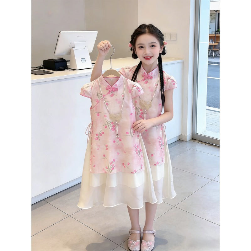 Children's Summer Chinese Style Traditional Cheongsam Big Children's Dress