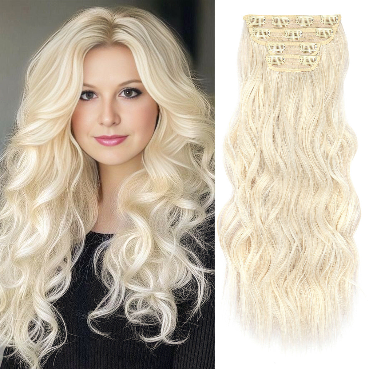 Women's Set Water Ripple Hairpiece Clip Fiber Wig
