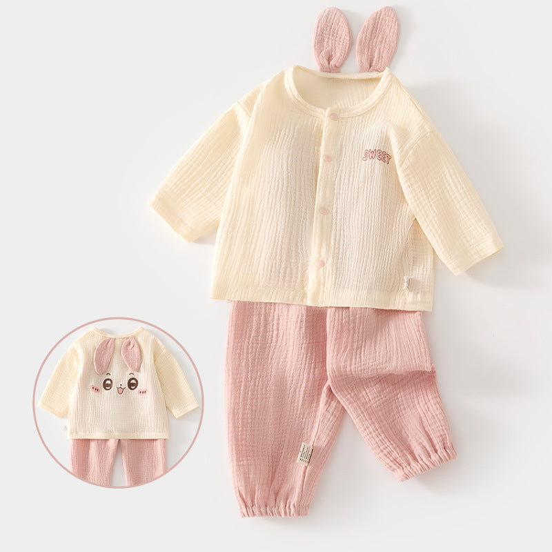 Pajama Sets Long Sleeve Double Pure Top Pants Summer Air Children's Suit