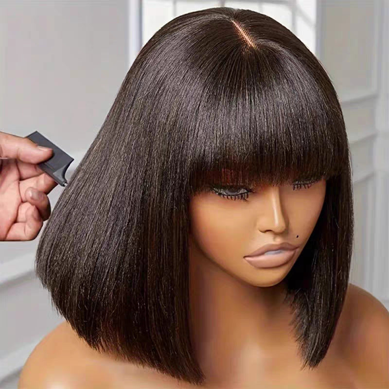 Lace Fringe Bob Brazilian Human Straight Real Hair Wig