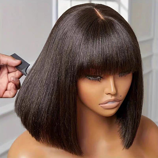 Lace Fringe Bob Brazilian Human Straight Real Hair Wig