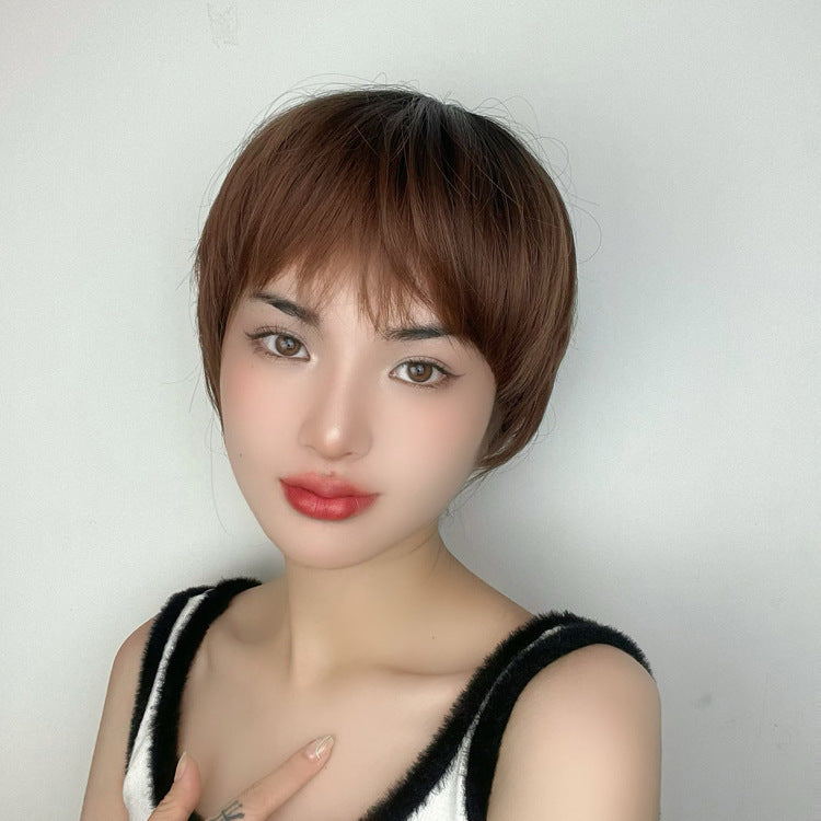Female Cute Fashion Head Dyed Black Wig Short Straight Hair