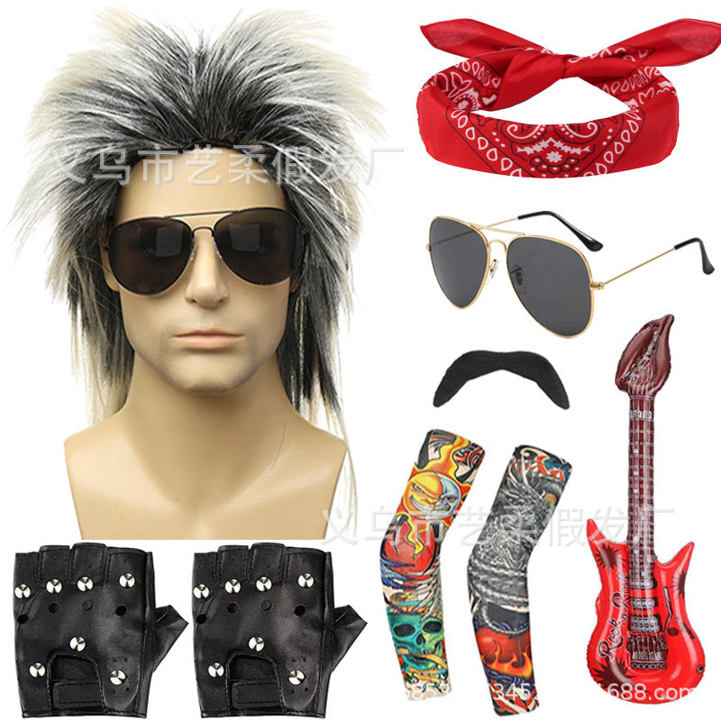Sheath Party Hip Hop Punk Headband Guitar Sunglasses Men's Wig