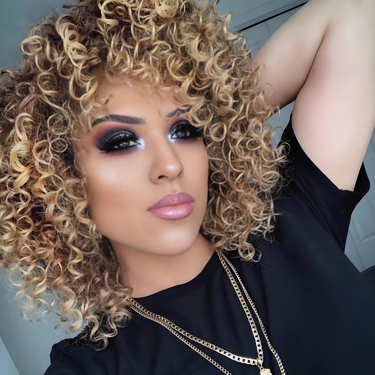 Short Curly Hair African Hot Small Gradient Light Brown Head Long Straight Wig